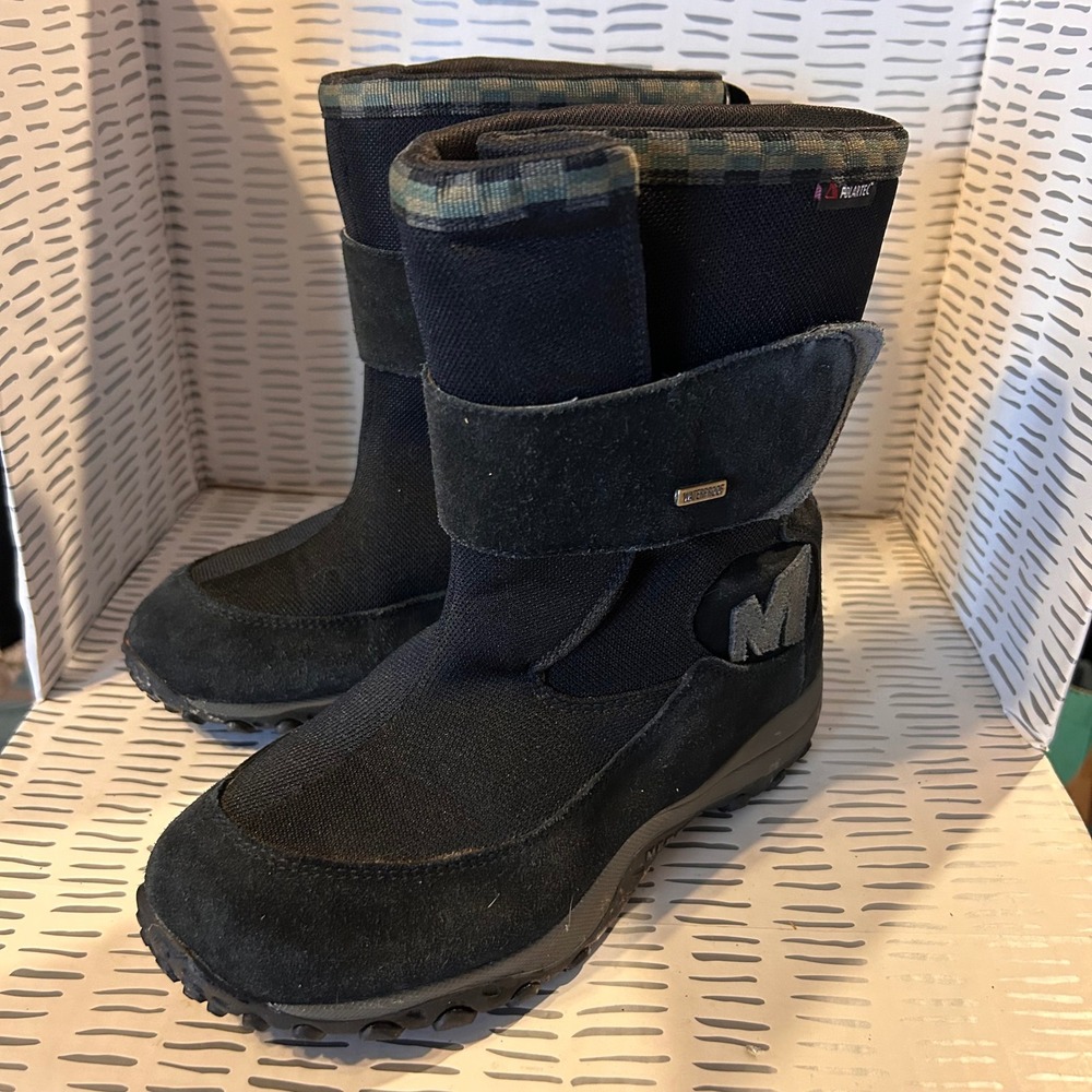 Merrell Ember Waterproof Kids Black Snow Boots Polartec Youth 5.5 86155